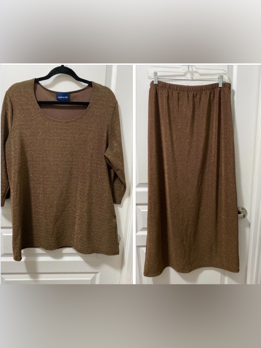 Addition Elle Metallic Bronze Scoop Neck Tunic & Skirt set size 1X